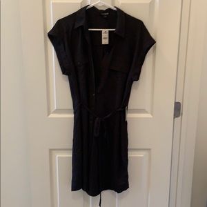 Black button up front tie dress